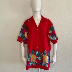 Tropical Red Hawaiian Shirt size L tropical Hawaiian tiki style  vintage 70s 80s